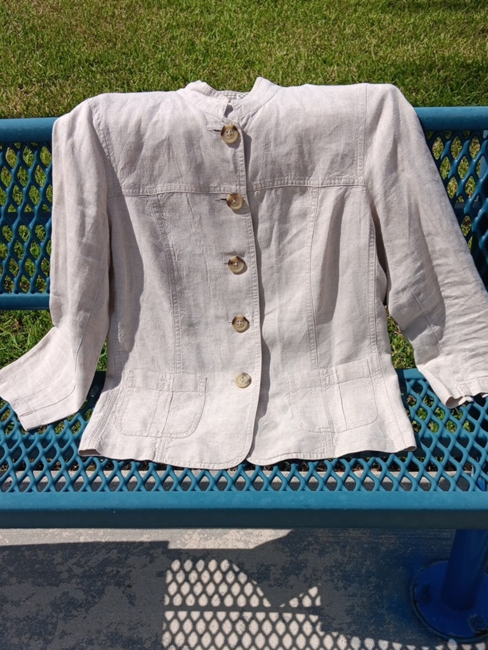 Light Beige Linen Blend Button-Front Blazer
